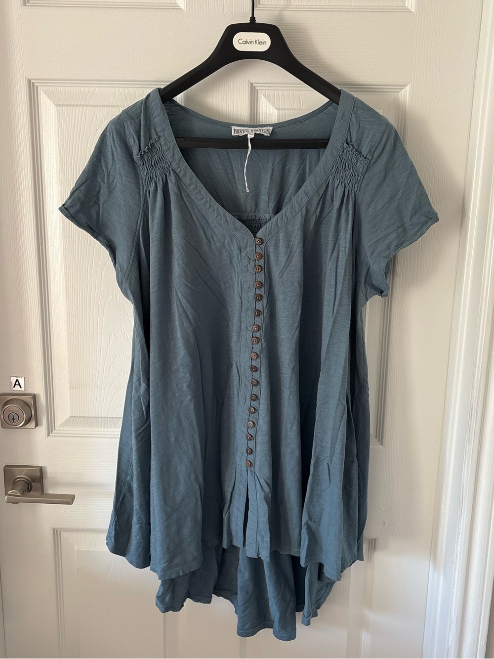 Hinton & Hinton Blue Button Front Tunic Top Size XL